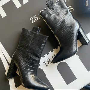 Black Crocodile Effect Ankle Boots